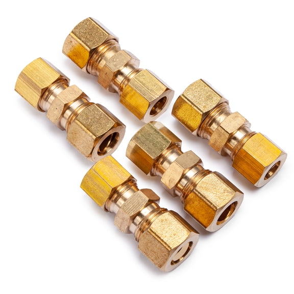 LTWFITTING 3/8" OD x 5/16" OD Compression Reducing Union,Brass Compression Fitting(Pack of 5)