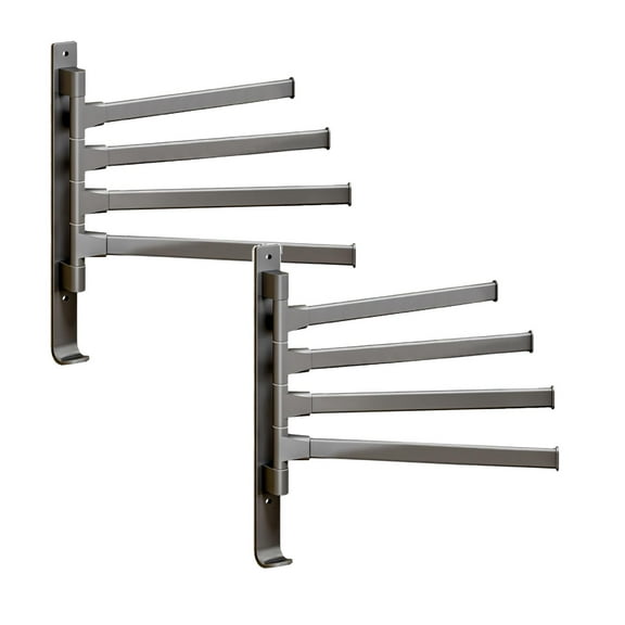 2Pack Swivel Towel Rack Thicken 4 Arm Towel Bar 180° Space Saving Wall Mounted Towel Holder With Hook Rustproof Swing Out Towel Hanger For Bathroom Kitchen Grey Bathroom Products Home Decor