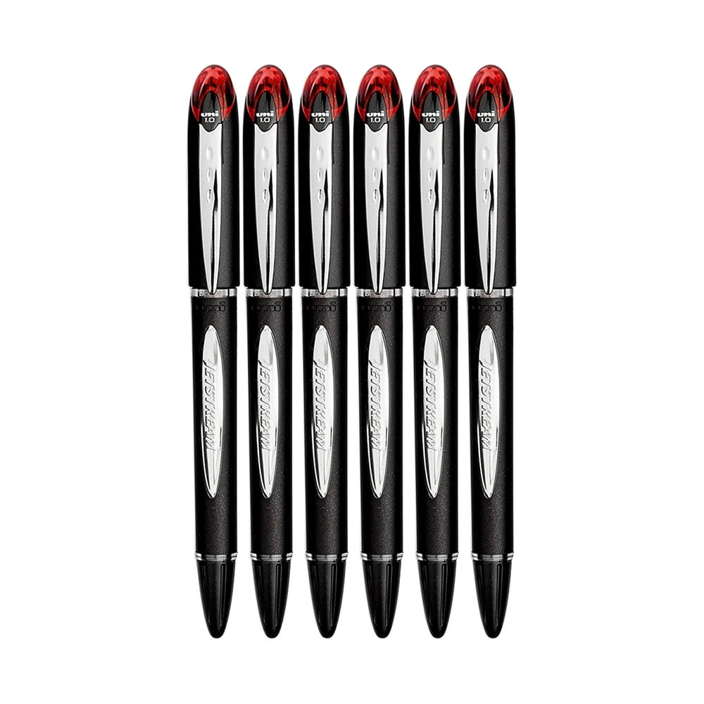 uniball Jetstream Roller Ball Stick Pen, Bold Point, 1.0mm, Red Ink, 6