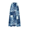thumbnail image 4 of Mnyycxen Women's Vintage Graphic Denim Skirts Block Color Elastic High Waist Maxi Skirt A-line Skirt with Pockets, 4 of 5