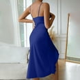 thumbnail image 3 of Oplxuo Women's Sexy Cowl Neck Satin Slit Bodycon Dresses Elegant Ruffle Spaghetti Straps 2025 Summer Cocktail Party Dress, 3 of 6