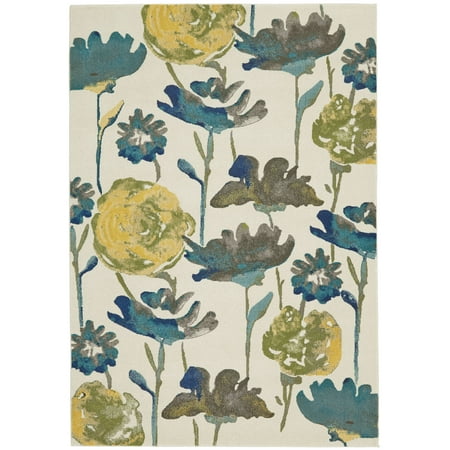 Omari Contemporary Floral Rug, Moss Green/Teal Blue, 8ft x 11ft Area Rug