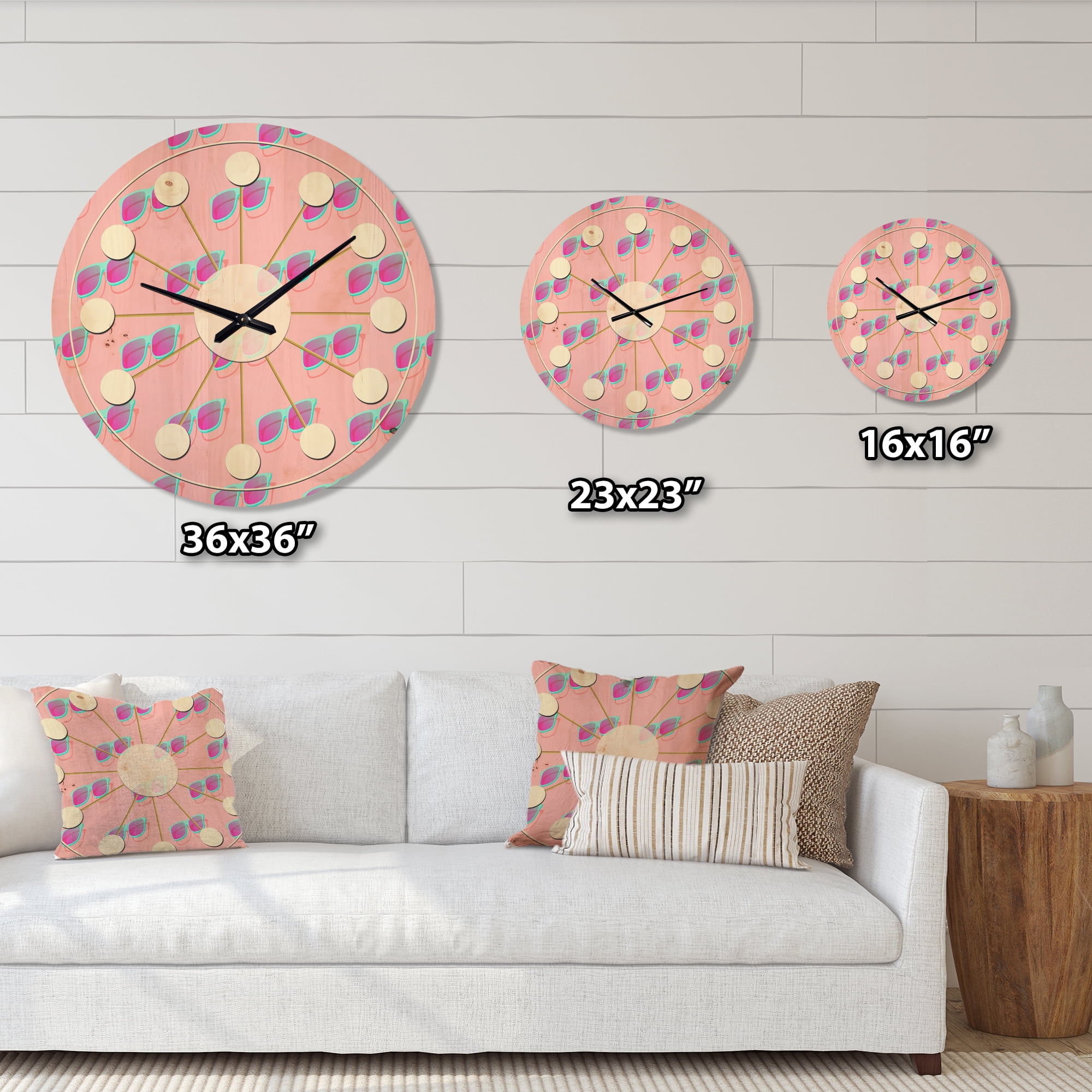 Designart 'Pink Fashion Abstract Retro Pattern I' Mid-Century Modern Wood Wall Clock