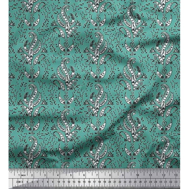 Soimoi Modal Satin Fabric Leaves Block Decor Fabric Printed Yard 42 Inch Wide