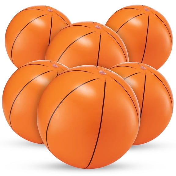 KiddieLoot Inflatable Basketball Beach Balls 6 Pack – 16 Inch PVC Blow Up Pool Balls for Kids, Summer Pool Float Toys, Sports Theme Party Decorations, Outdoor Fun