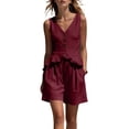 thumbnail image 2 of Mifsaly 2 Piece Linen Set for Women Sleeveless V Neck Button Down Peplum Top and Loose Shorts Lightweight Flowy Casual Vacation Summer Outfits Wine,XXL, 2 of 7