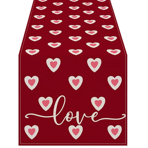 TanSiDing 1pcs Valentine's Day Table Flag Romantic Holiday Party Tablecloth Linen Printed Decorative Kitchen Dining Living Room Table Cover
