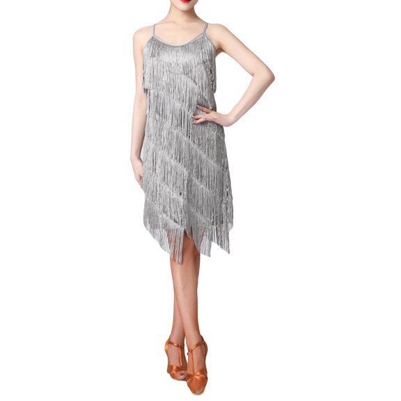 Aunavey Women Spaghetti Strap Bodycon Mini Dress Glitter Tassels Sequin Fringe Sexy Party Dance Dress