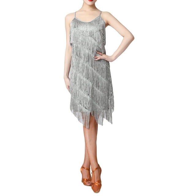 Fortune Robe de Danse à Paillettes pour Femmes, Bretelles, Franges, Scintillante, Moulante, Cocktail, Fête, Mini Robes