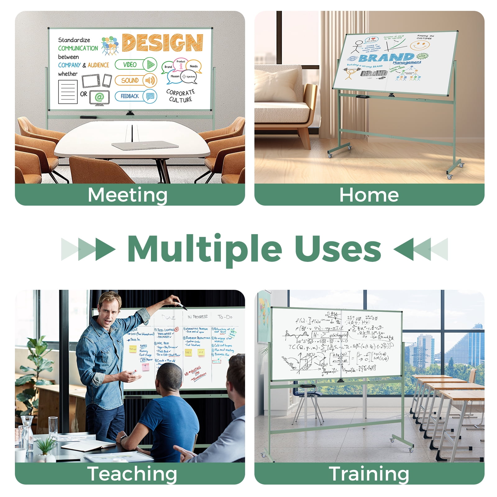 Costway 72" x 36" Double-Sided Magnetic Whiteboard with Stand and Aluminum Alloy Frame Green
