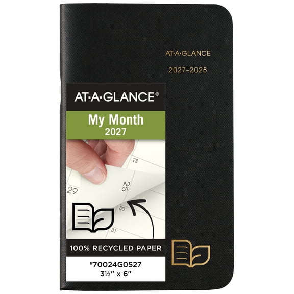 AT-A-GLANCE 2027-2028 Recycled Two Year Monthly Planner Black Pocket 3 12 x 6 -