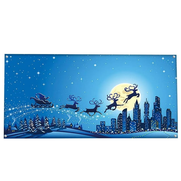 Felwors 16x7 Ft Blue Outdoor Garage Door Large Decoration Holiday Polyester Cover Door Decor Deer Winter Photography Background Party Supply Signs