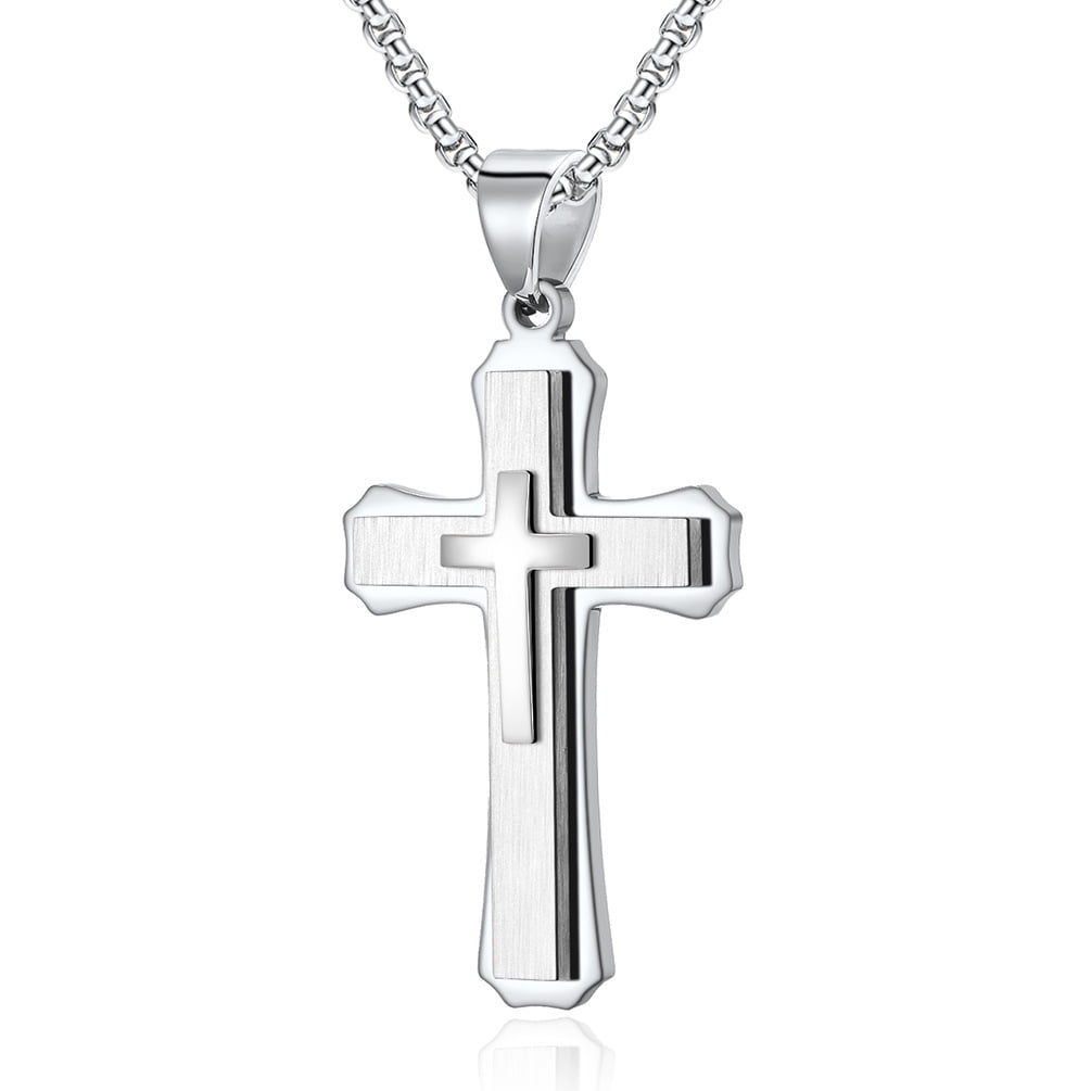 Hip Hop Christian Jesus Cross Necklace for Women Men 14K Yellow Gold Choker Prayer Baptism Gift Jewelry