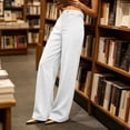 thumbnail image 4 of cocolona Womens High Waist Corduroy Dress Pants Elastic Waist Straight Wide Leg Business Casual Work Pants with Pockets, 4 of 5