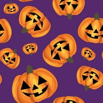 Halloween Happy Pumpkins on Purple 100% Cotton Fabric