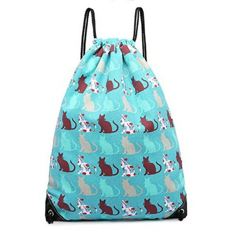 Cotton Canvas Waterproof Printed Drawstring Gym Work Backpack Rucksack (Cat (Best Backpack For Gym And Work)