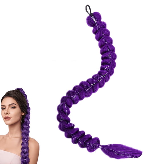 Purple Braided Ponytail Hair Extension, Pre-Braided Synthetic Hair for Cosplay Halloween Party Costume