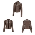 thumbnail image 4 of Chaqueta de cuero para mujer, chaqueta de motorista corta, cuello alto, cremallera, chaqueta de cuero, chaqueta de entretiempo para otoño y primavera, 4 of 5