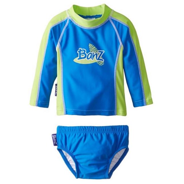 Banz BZ14-S2-CG-0 Baby Long Sleeve Rash Guard & Nappy Set, Blue & Green - Size 0