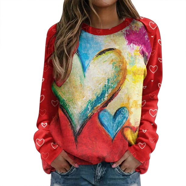 Mujeres Valentine Tops Sudadera con cuello redondo Jersey ligero Blusa cómoda Pompotops gfhjh18302