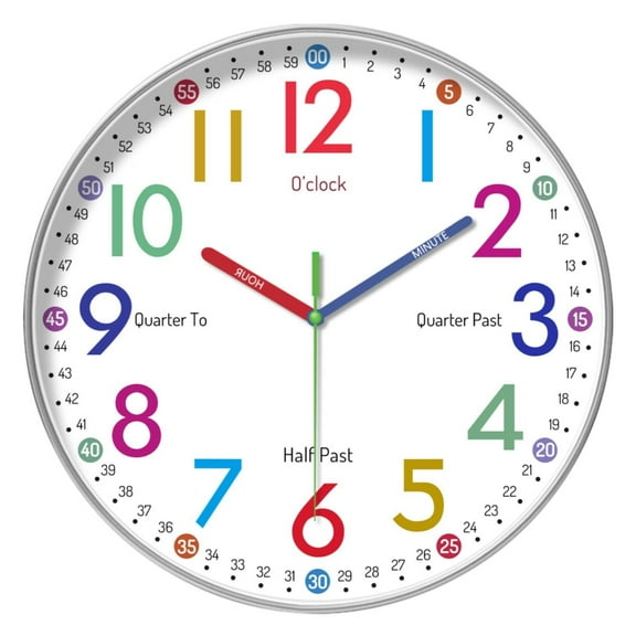 Uanit Learning Clock for Kids, Silent Non Ticking, Telling Time Teaching Clock, Kids Room Wall Decor for Bedrooms, Analog Kids Clock for Teaching Time, Kids Learn to Tell Time Easily