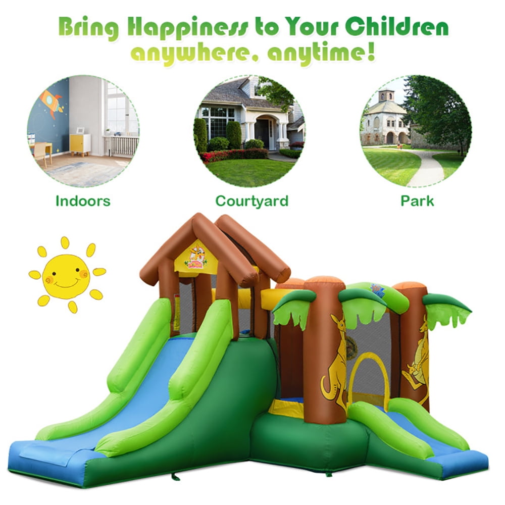 Aimee Lii Kids Inflatable Jungle Bounce House Castle with 750W Blower, Playhouse for Kids Outdoor