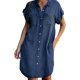 thumbnail image 3 of TIAFORD Vestido camisero de mezclilla para mujer hasta la rodilla Casaul manga corta con botones casual Jean túnica Top con bolsillos, 3 of 5
