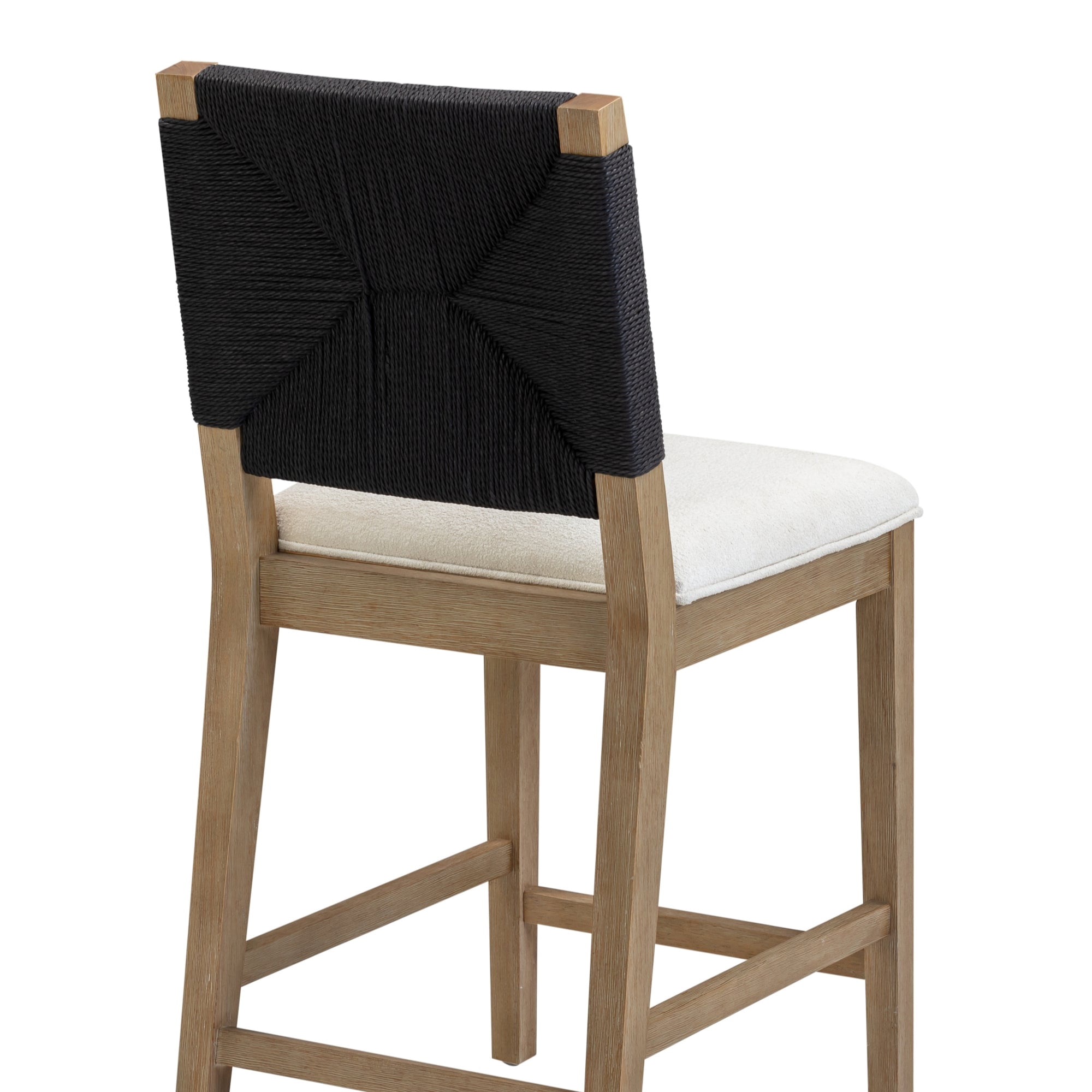 Nathan James Beacon Bohemian Boucle Bar Stool, Upholstered Bar Stool or Island Chairs for Kitchen, Seagrass Counter Height Stool with Back and Solid Wood Legs, Cream Boucle/Gray
