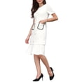 thumbnail image 4 of INSPIRE CHIC Women's Bodycon Mermaid Dress Tweed Short Sleeve Panel Trim Cocktail Fishtail Dresses S White, 4 of 5