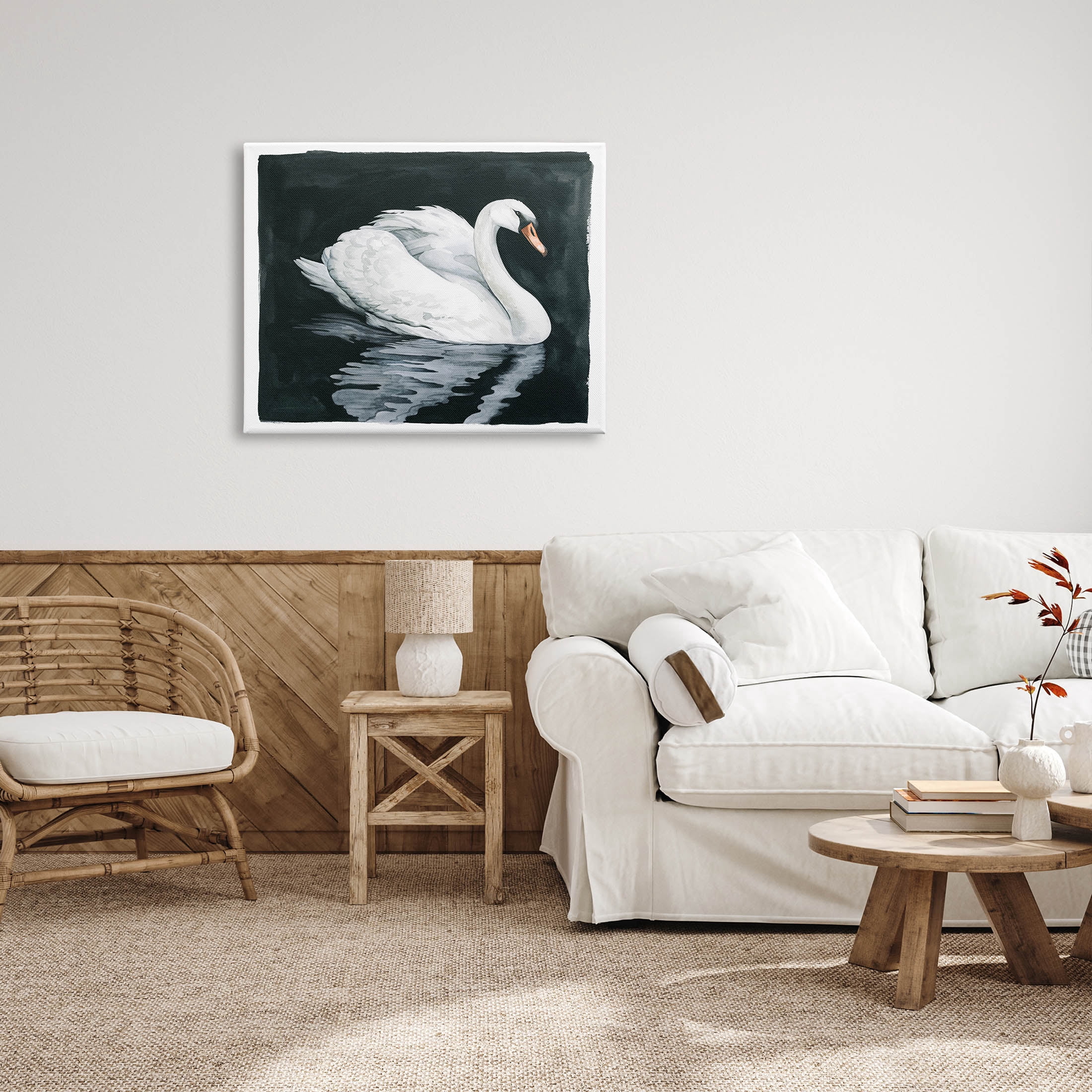 Elegant Swan Reflection Portrait Animals & Insects Graphic Art Gallery Wrapped Canvas Print Wall Art