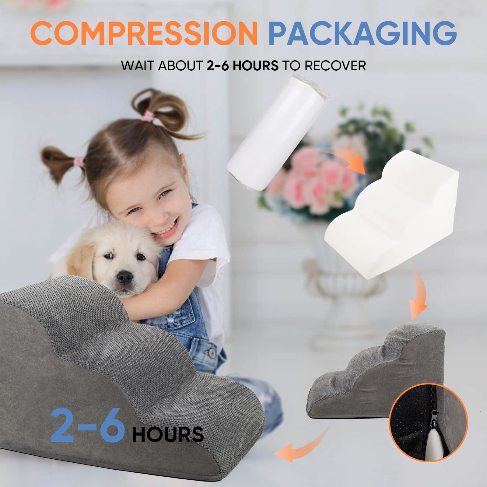 Kadyn 23" Dog Stairs for Small Pets with High-Density Sponge and Silicone Paw Prints, 3-Step Dog Ramp for Beds and Couch, Gray