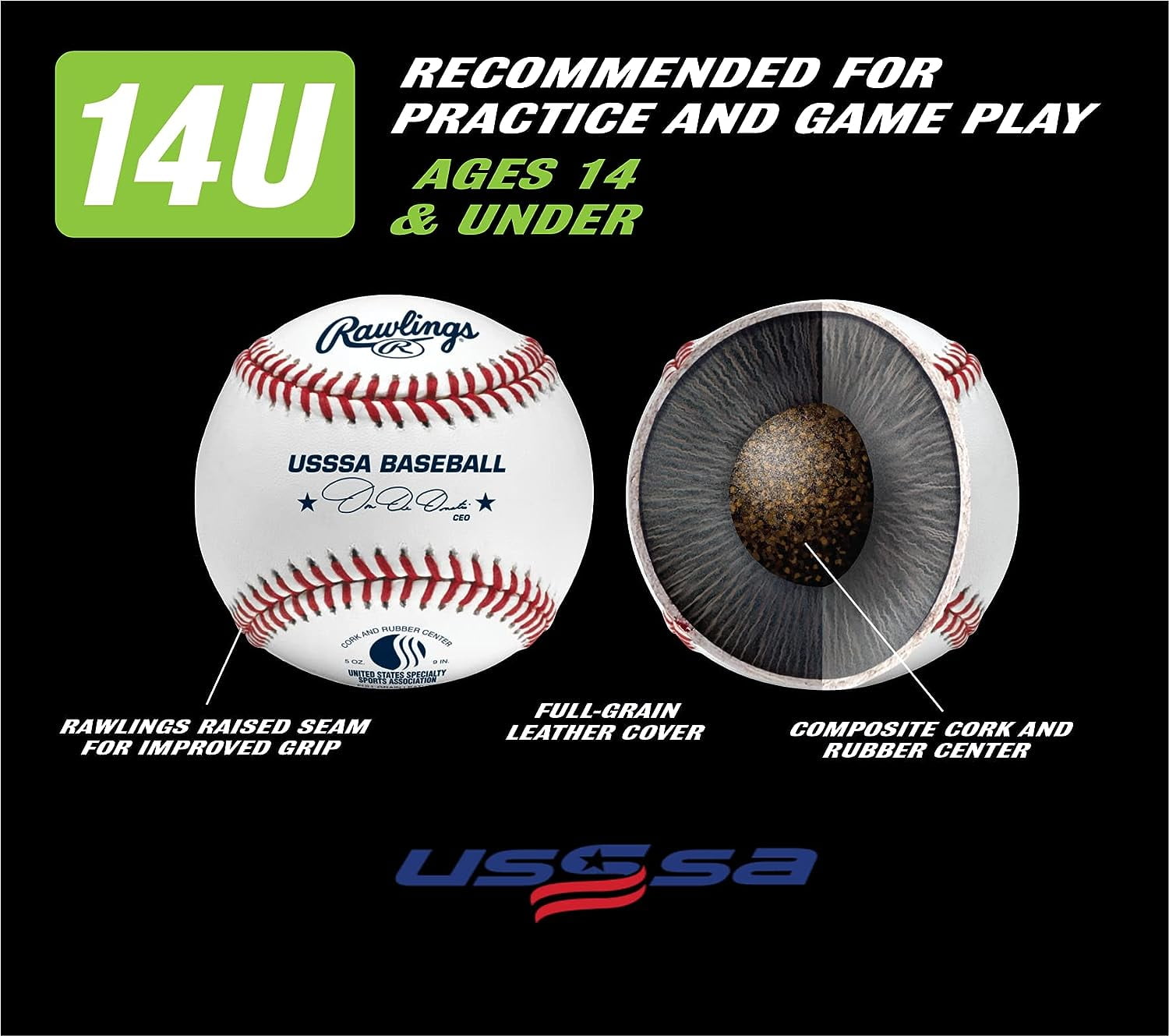 Rawlings | USSSA Baseballs | Competition Grade | ROLB1USSSA | Youth/14U | 12 Count