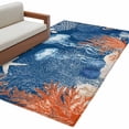 thumbnail image 2 of Summer Ocean Washable Area Rugs 2.7'x5', Coastal Jellyfish Orange Corals Shells Dark Blue Low Pile Throw Living Room Rug Non-Slip Sturdy Edge Binding Carpet for Indoor Entryway Bedside Kitchen, 2 of 9