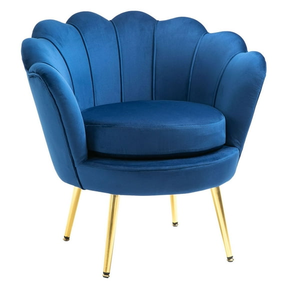 Blue Velvet Accent Chair, Gold Metal Legs, Lotus Design Living Room Chair - 330lbs Capacity