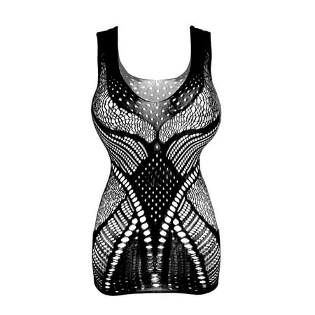 Penkiiy Women Lingerie Sexy Womens Lingerie Fishnet Seamless Mesh Netting Chemise Hollow Out Perspective Babydoll Dress Sleepwear Nightwear Nightdress Black Sexy Lingerie