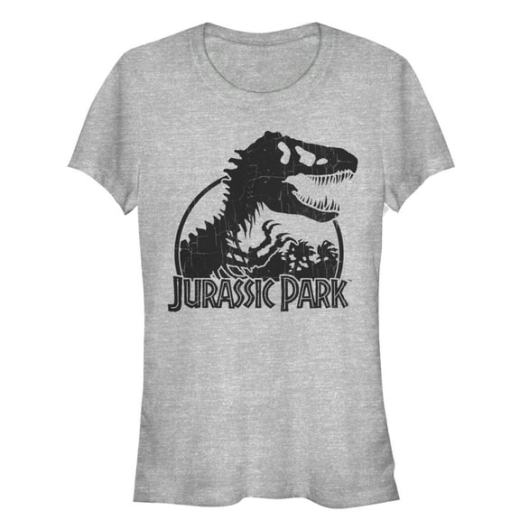 Junior's Jurassic Park Dino Skeleton Silhouette Logo  Graphic Tee Athletic Heather 2X Large