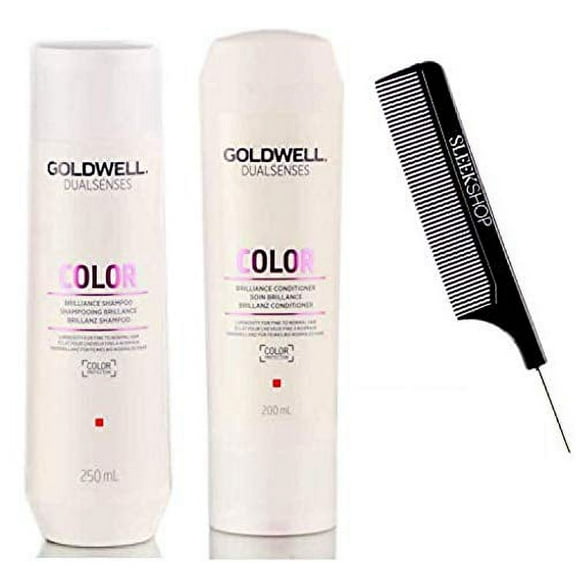 Goldwell Dualsenses COLOR BRILLIANCE Shampoo & Conditioner DUO Set (with Sleek Comb) (8.4 oz   6.7 oz / 250 ml   200 ml - ORIGINAL DUO)
