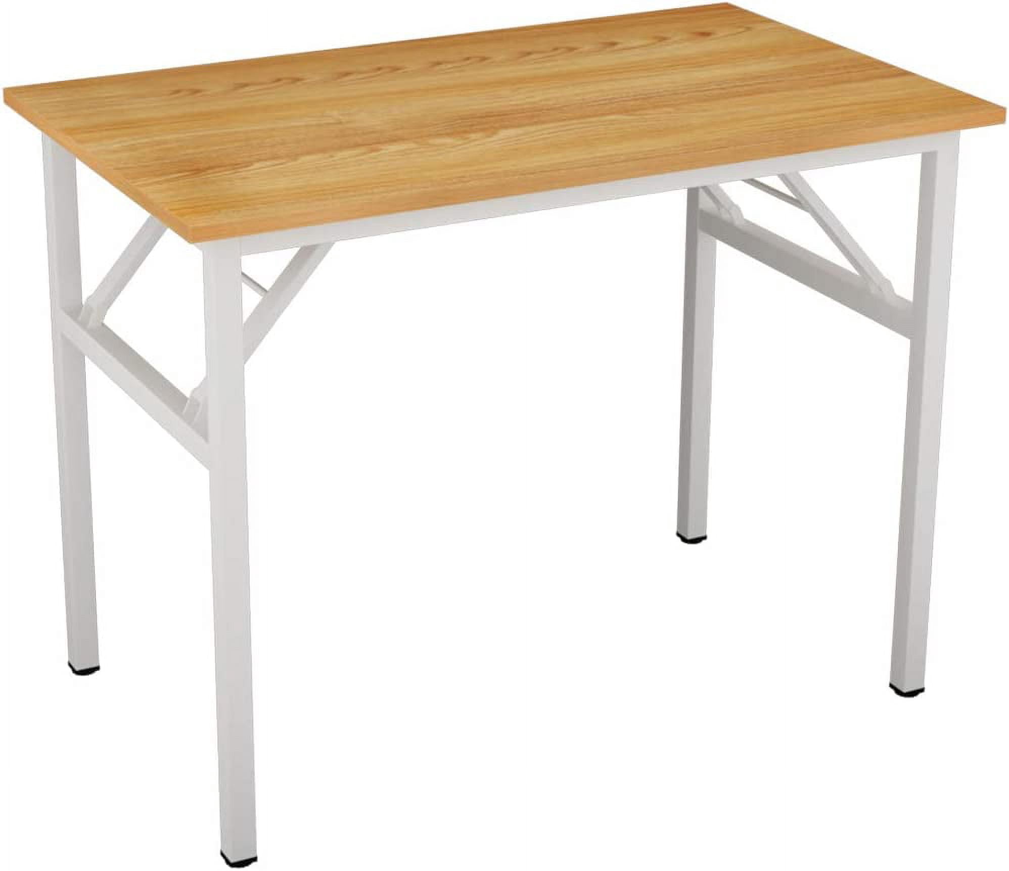 SOGES 31.5 inches Folding Desk No Assembly Sturdy Small Writing Desk for Small Spaces, Teak & White