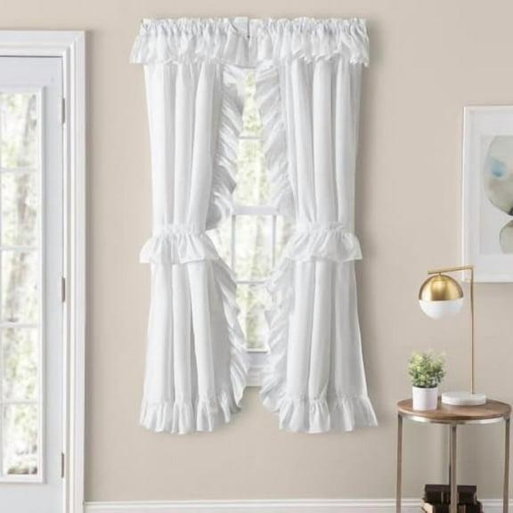 Classic Wide Ruffle Priscilla Rod Pocket Curtain Collection by Ellis (Natural, 84W x 38L Swag Pair)
