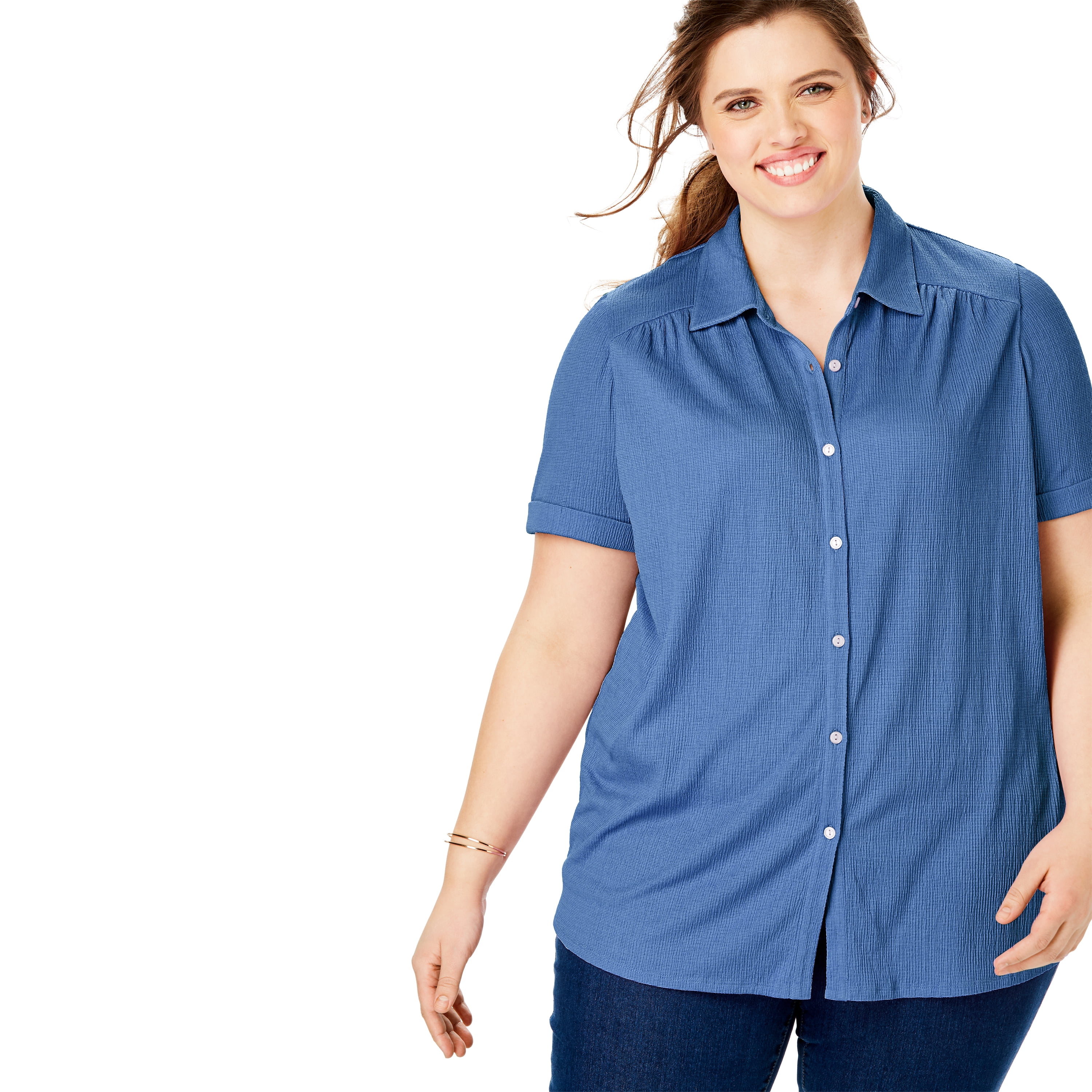 Woman Within Woman Within Women's Plus Size Gauze Button Down Tee