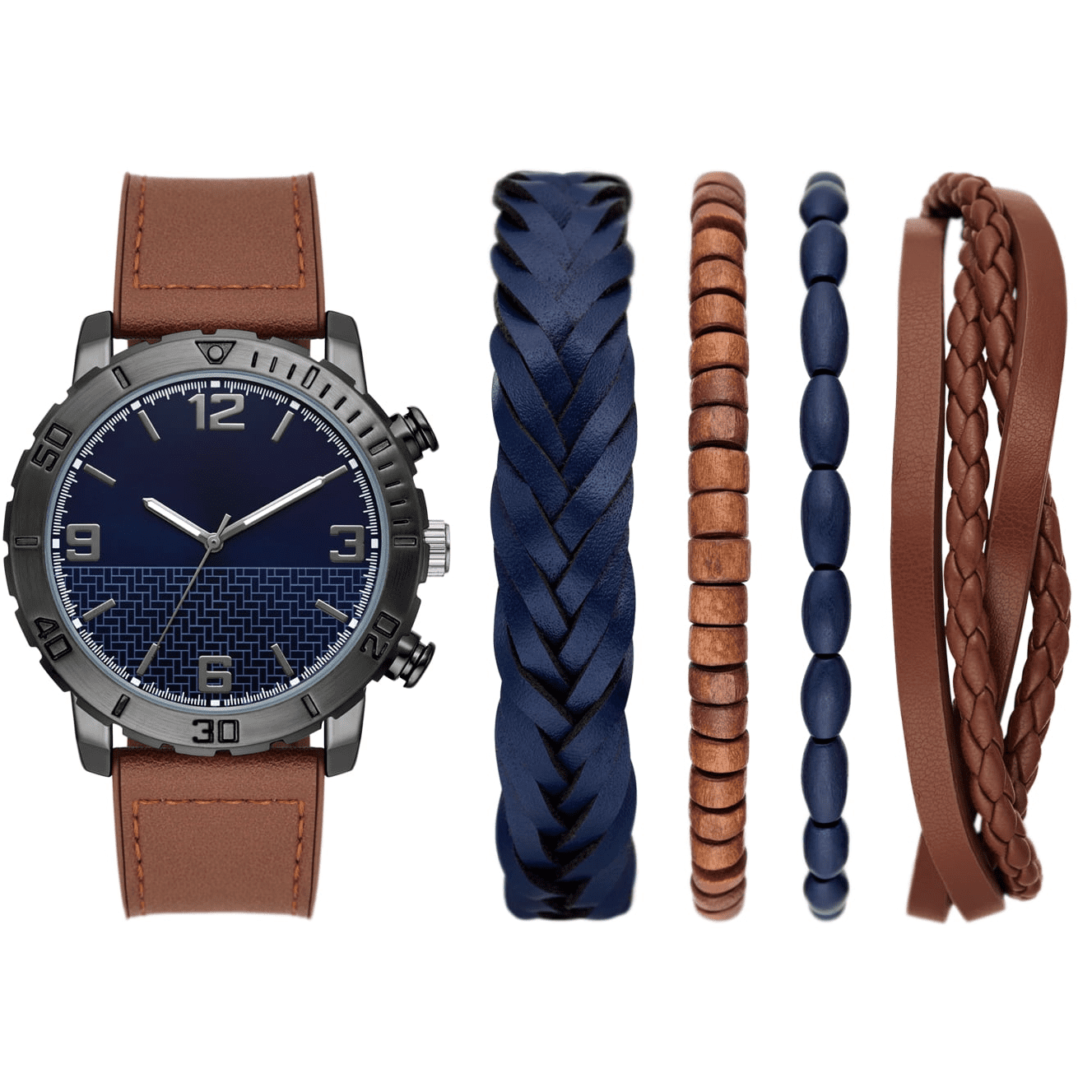 Men's Watch and 3 Bracelets Set | Beaded Bracelet, Leather Wristband  Bangle, and Braided Bracelet Strap, Brown Leather Band Wristwatch Date  Quartz Chronograph Watches for Men - Gift Set - Walmart.com