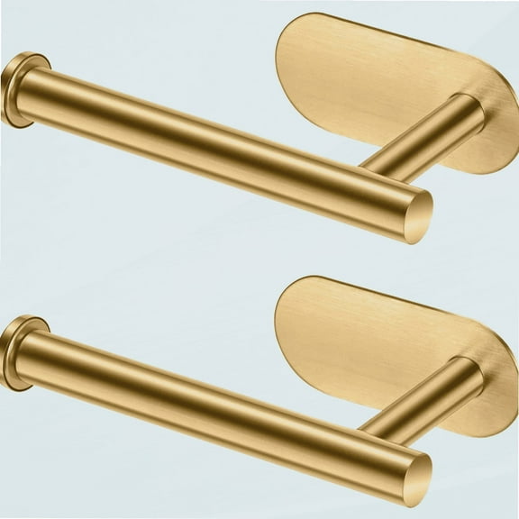 Gold Toilet Paper Holder Self Adhesive,SUS 304 Stainless Steel,Rustproof Wall Mount,Toilet Roll Holder No Drilling,Brushed Gold for Bathroom/Washroom/Kitchen(Gold, 2 Pieces)