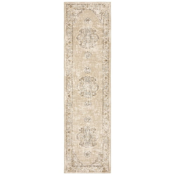 Oriental Weavers Andorra Area Rug - 303D0 - 2'3" x 8' - in Beige/ Ivory - Vintage Inspired, Stain Resistant, Family and Pet Friendly , Entryway, Hallway Runner Rug