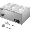 thumbnail image 1 of VEVOR 110V Commercial Food Warmer 6x1/6GN, 6-Pan Stainless Steel Bain Marie 12.6 Qt Capacity,1500W Steam Table 15cm/6inch Deep,Temp. Control 86-185, Electric Soup Warmer w/Lids & 2 Ladles, 1 of 9