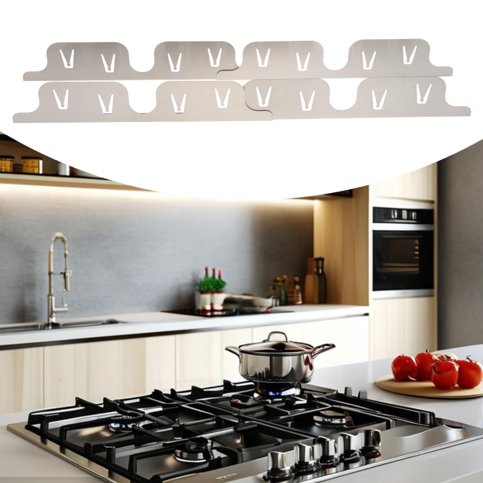 Fancyes 4 Pieces Stainless Steel Stovetop Covers Edge Cover Heat Resistant Easy to Install Oven Side Filler for Stovetop