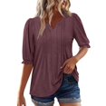 thumbnail image 2 of Bovemsi Womens Puff Half Sleeve Summer Tunic Tops Casual Chest Pleated Shirts Work Blouse for Women, Brown Women's Summer Short Sleeve T-Shirts, M, 2 of 5