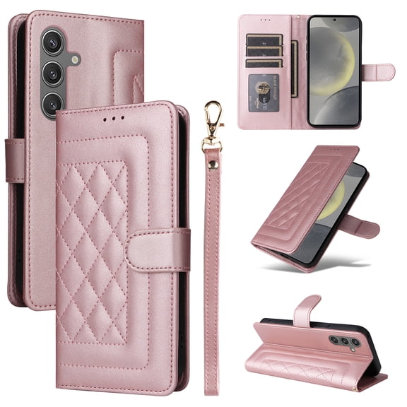 for Samsung Galaxy S23 FE Wallet Flip Case, Classic PU Leather Card Slots with Lanyard Magnetic Closure Kickstand Drop Protective Soft TPU Inner Case Cover for Samsung Galaxy S23 FE, Rosegold