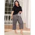 thumbnail image 1 of Plus Size Mujer Pijama Set 2 Piezas Cuello en V Manga Corta Top y Pantalones a Cuadros, 1 of 6