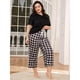 thumbnail image 1 of Plus Size Mujer Pijama Set 2 Piezas Cuello en V Manga Corta Top y Pantalones a Cuadros, 1 of 6