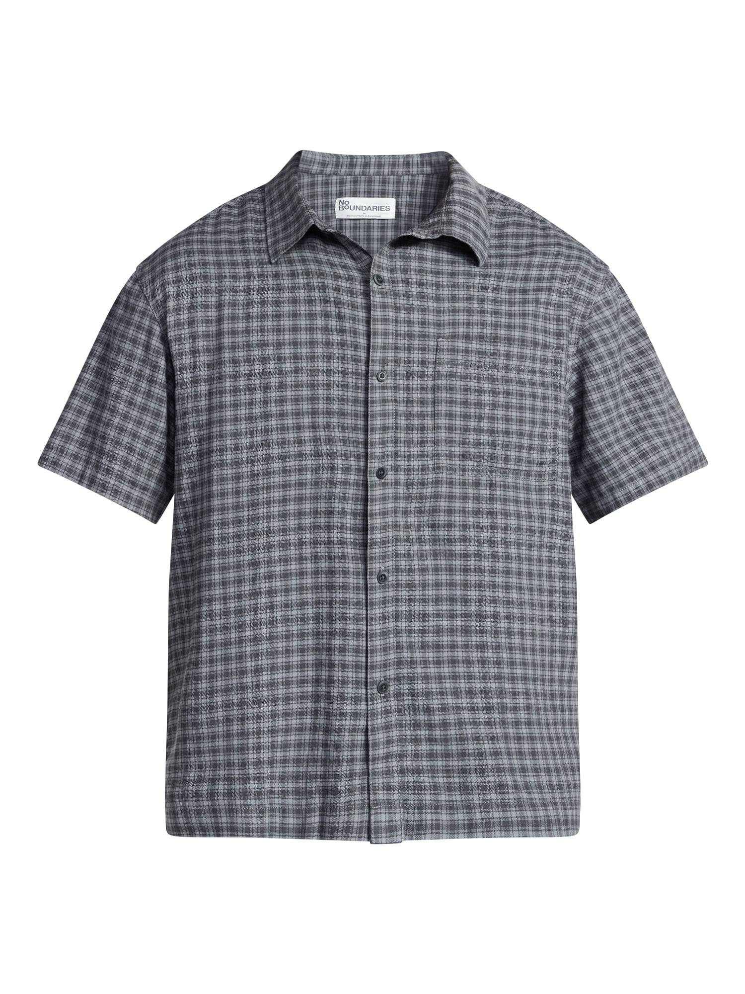 No Boundaries Plaid Shirt with Short Sleeves, Men's XS-4XLT